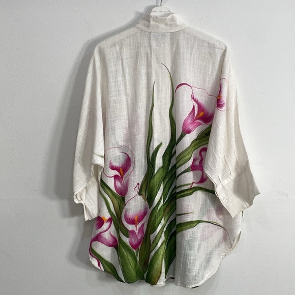 Boho Art to Wear Button Down Top Organic Cotton Hand Painted One Size - Picture 7 of 14